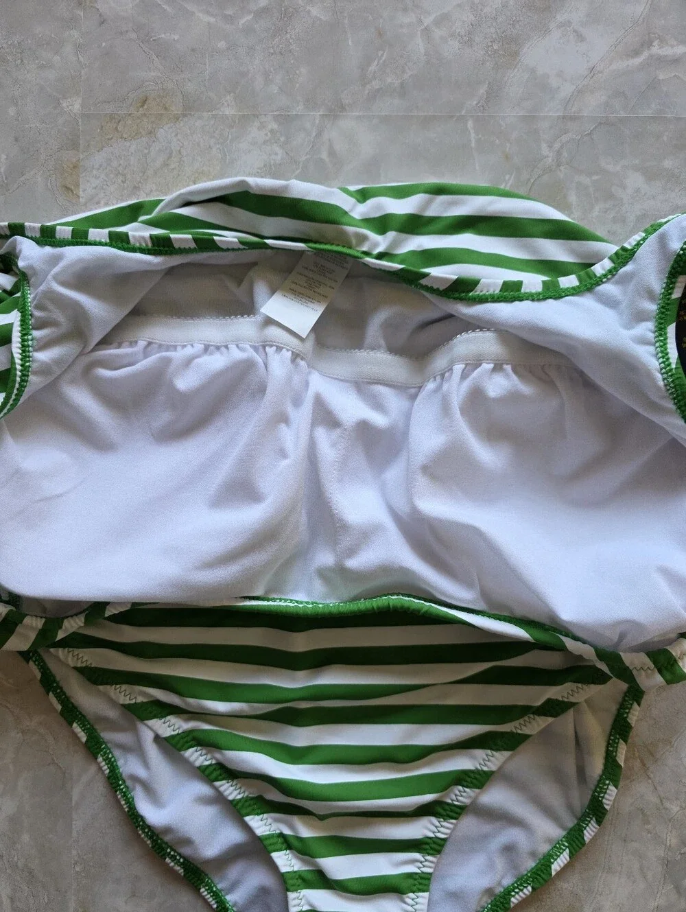 Polo Ralph Lauren Green White Stripe  Swimsuit L Pony Preppy Coastal Old Money